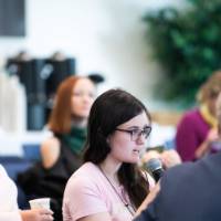 A student speaks during the question and answer portion of the event.
